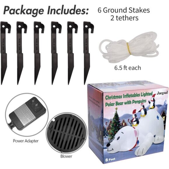 🆕7.7(L) x 6 FT(H) Inflatable Lighted Polar Bear with Three Penguin Decoration - Picture 10 of 11